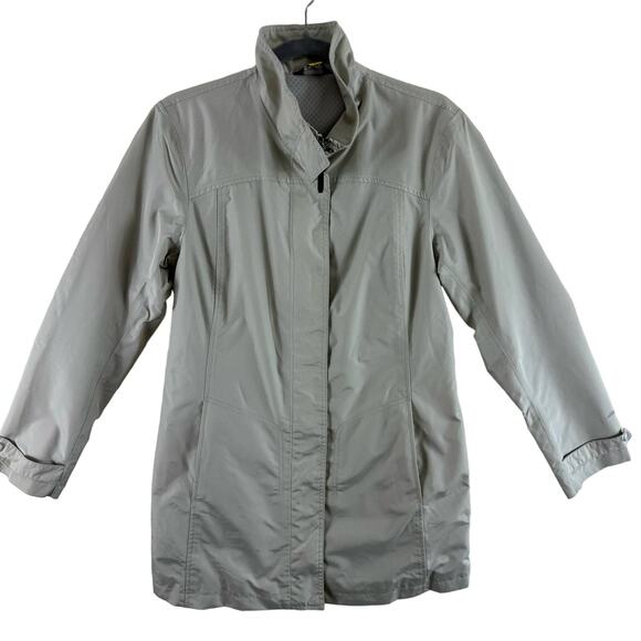 Eddie Bauer Tan Mid-Length High Neck Double Zipper Travex Nylon Jacket Size S - Picture 1 of 12